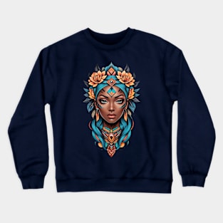 Black Woman Tribal retro vintage tattoo floral design Crewneck Sweatshirt